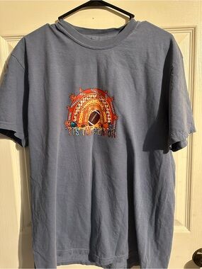 Men's Blue Graphic T‑Shirt with Football Design